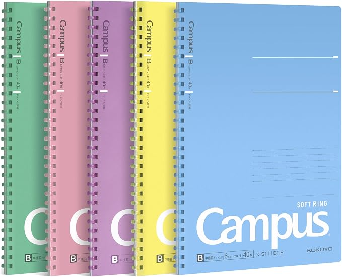 KOKUYO Spiral Lined Notebook, 5 Pack 10'' x 7'' Pastel Journal B5 Campus Soft by KokuyoUS