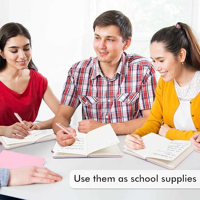 feela 12 Pack Notebooks Journals Bulk, Hardcover Notebook Classic Ruled Lined Journals with Pen Holder for Women Girls School Business Supplies, with 12 Black Pens, 120 GSM, 5.1”x8.3”, A5, Rose Pink-DeskLoop Office