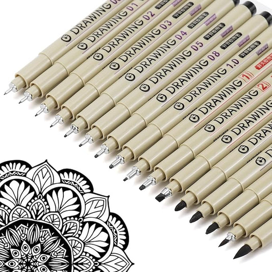 Muchcute Micro Fineliner Drawing Art Pens: 16 Black Fine Line Waterproof Ink by Muchcute