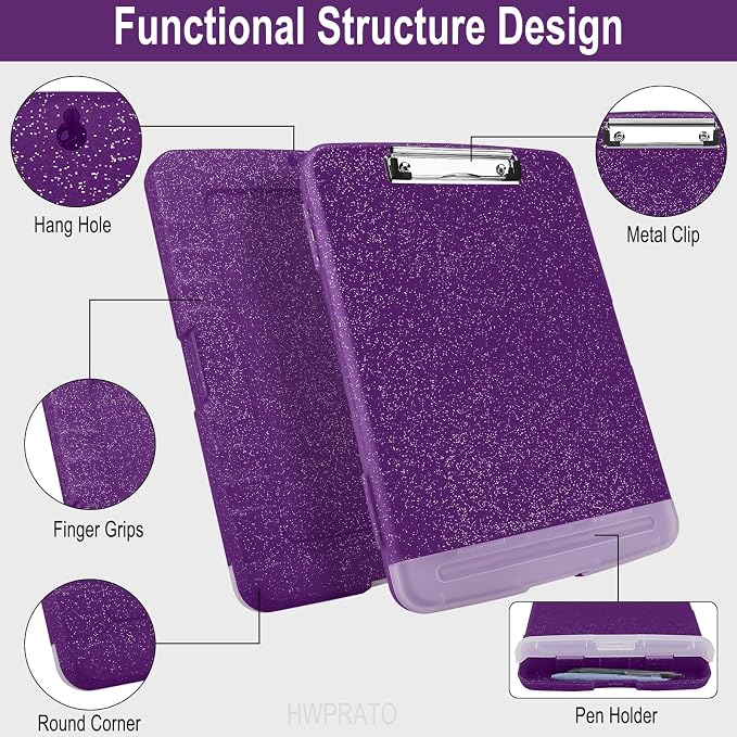 HWPRATO Glitter Clipboard with Storage, Clip Boards 8.5x11 with Pen Holder - Image 4