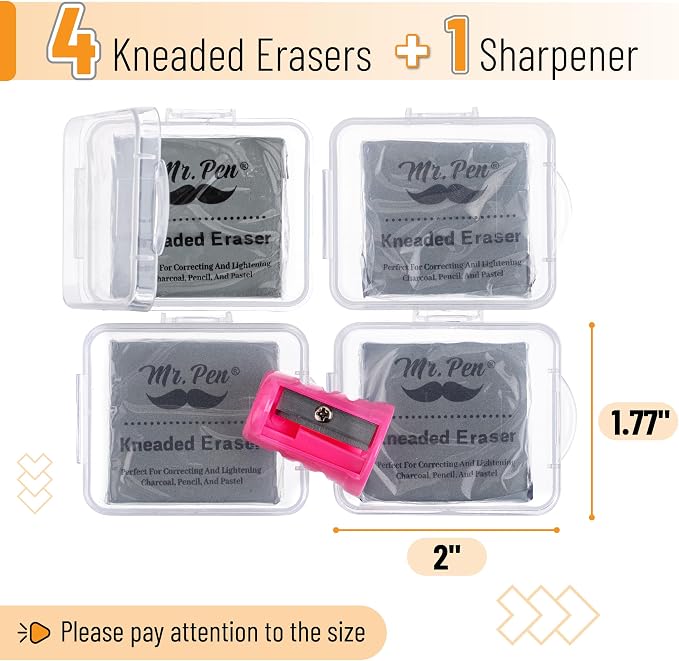 Mr. Pen- Kneaded Eraser Set, 4 Pack | Gray Moldable Art Erasers - Image 2