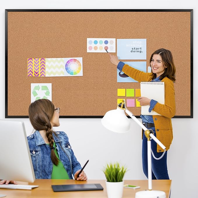 Board2by Extra Large Cork Bulletin Board 96" X 48", Black Wood Framed 8'x4' Corkboard for Wall, Wall Mounted Notice Pin Board with 18 Push Pins for School, Home & Office-DeskLoop Office