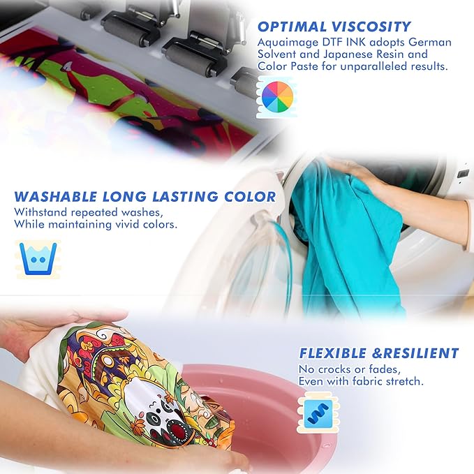 Premium DTF Ink 6000 ml, DTF Transfer Ink for PET Film, Refill Ink for printheads ET-8550, XP-15000, XP600, I3200, L1800, Direct to Film Heat Transfer Printing, 1000ml x 6 (2W+BKCMY)-DeskLoop Office