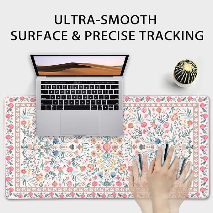 Pink Floral Desk Mat 31.5"x15.7" | Extra Large Mouse Pad, Non-Slip Rubber Base - Image 9