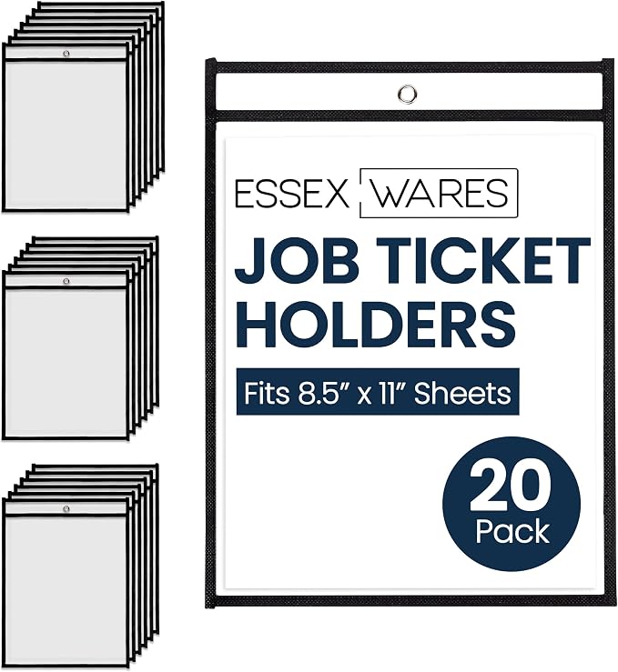 Essex Wares - 20 Pack, Job Ticket Holders, Reusable & Easy Erase Plastic by EssexWares