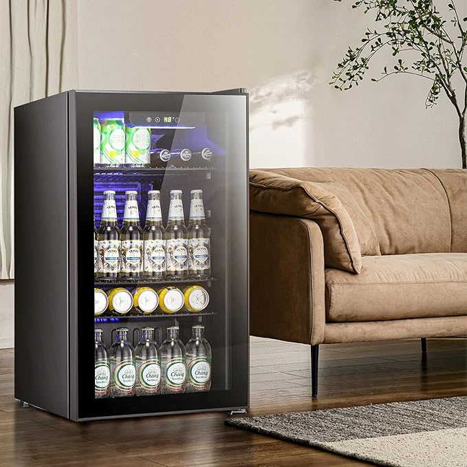 Antarctic Star Beverage Refrigerator -120 Can Mini Fridge for Soda Beer or Wine,Small Drink Dispenser, For Office or Bar with Adjustable Removable Shelves，Convertible Door ，3.1 Cu.Ft-DeskLoop Office