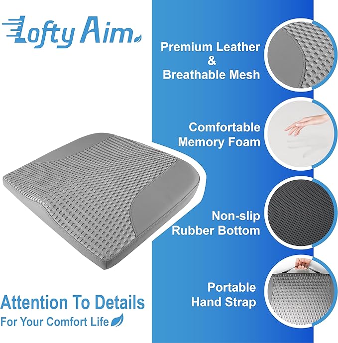 Car Seat Cushion, Comfortable Memory Foam Seat Pillow for Driving, Sciatica-Back Pain Relief, Cushion for Car-Truck, Office, Wheelchair - Dark Grey-DeskLoop Office