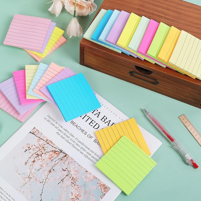 Lined Sticky Notes 3x3 in Ruled Stickies Super Sticking Power Memo Pads - Image 3