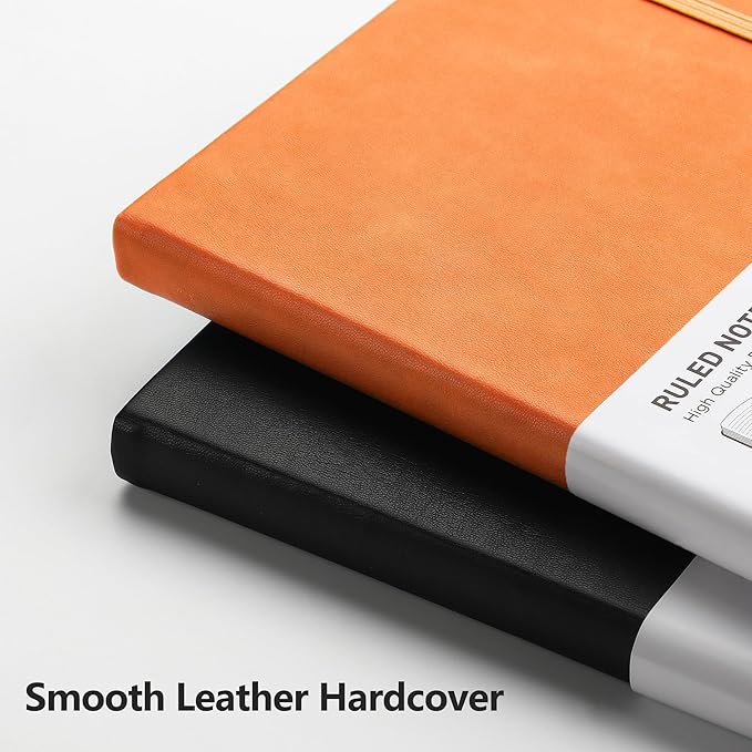 RETTACY Lined Journal Notebook, 192 Numbered Pages, A5 Medium Size (5.7'' x 8.3''), for Men & Women, Journaling, Writing, Work & Office, Leather Hardcover, 100 GSM Thick Paper (Orange)-DeskLoop Office