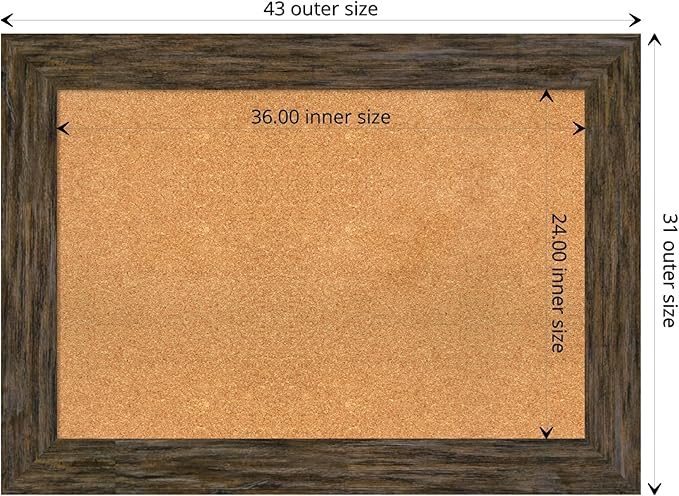 Amanti Art Natural Cork Board for Wall, 31x43 Vision Board with Brown Wood Frame, Large Corkboard Office Decor for Home Organization, Rustic Farmhouse Corkboard Pinboard to display items for home-DeskLoop Office