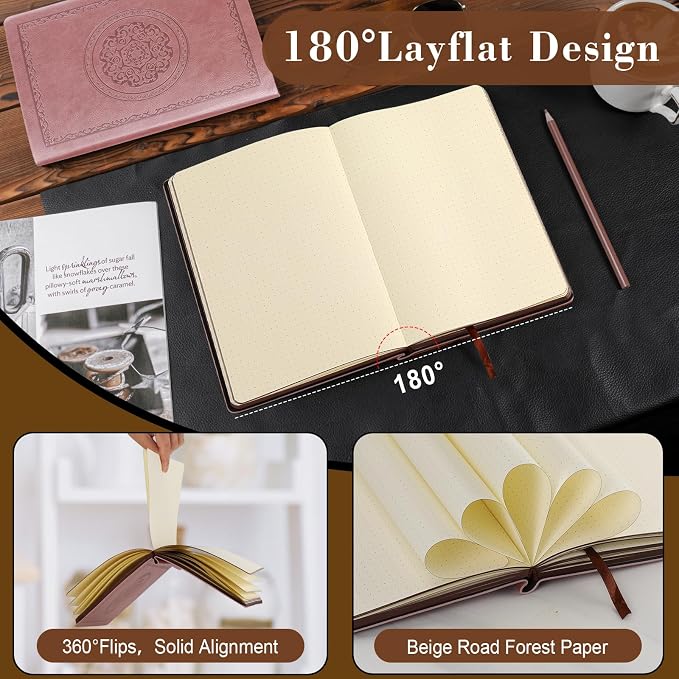 Fetinar 300 Pages Leather Dotted Journal Notebook, Softcover Leather Dotted - Image 4