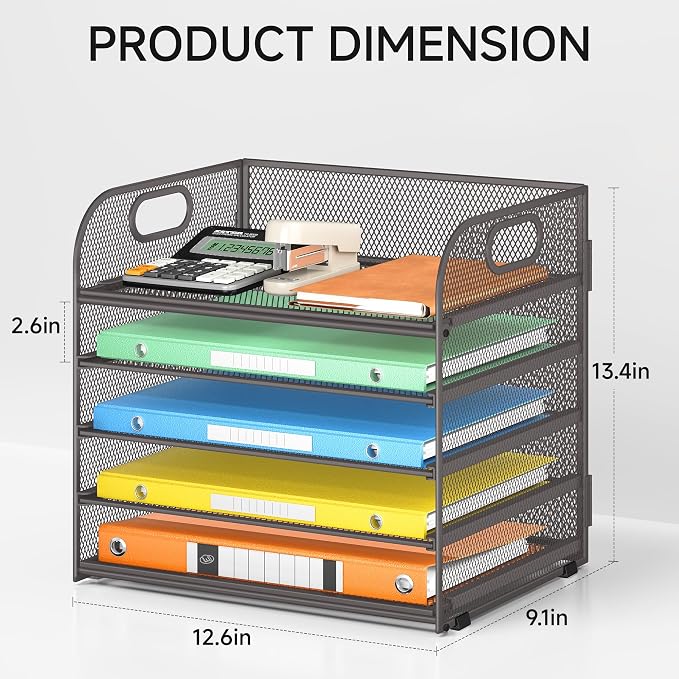 Lavatino 5 Tray Desk File Organizer, Mesh Paper Sorter Letter Tray Organizer - Image 2