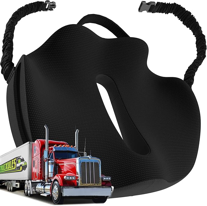 Large Truck Seat Cushion for Truck Driver Seat Cushion - Upgraded Back Support, CertiPUR-US® Certified - Thick Memory Foam, Pain Relief for Hours of Driving, Trucker Approved Big Rig - Black-DeskLoop Office