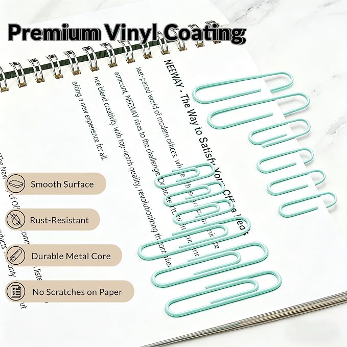 NEEWAY 450pcs Paper Clips Assorted Sizes, Small and Large Paper Clips, Coated - Image 5