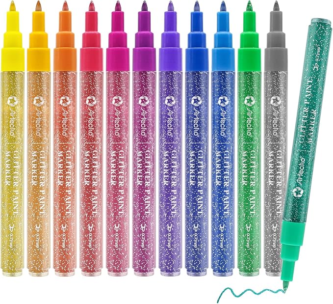 Artecho Glitter Paint Pens, 12 Colors Acrylic Glitter Markers by Artecho