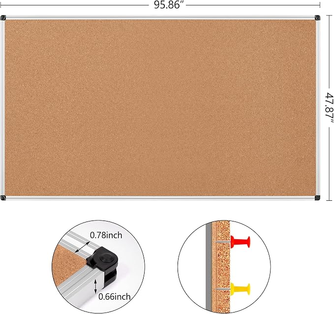 Large Cork Bulletin Board 96" X 48", Wall Mounted Notice Pin Board - Image 5