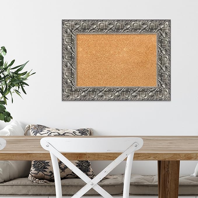Amanti Art Natural Cork Board for Wall, 18x24 Vision Board with Silver Wood Frame, Small Corkboard Office Decor for Home Organization, Traditional Corkboard Pinboard to Display Items for Home-DeskLoop Office