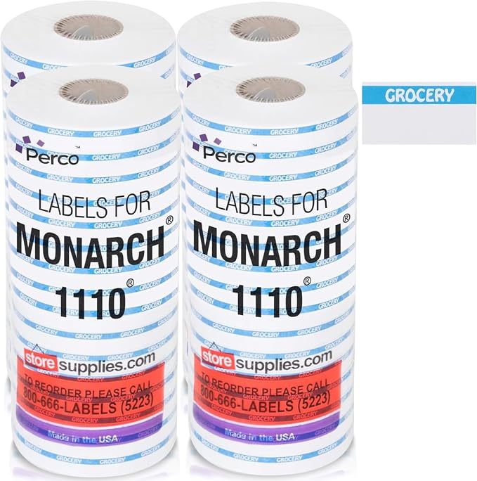 Perco Blue Reverse Print on White Grocery Labels to fit Monarch 1110 Price Gun by Perco
