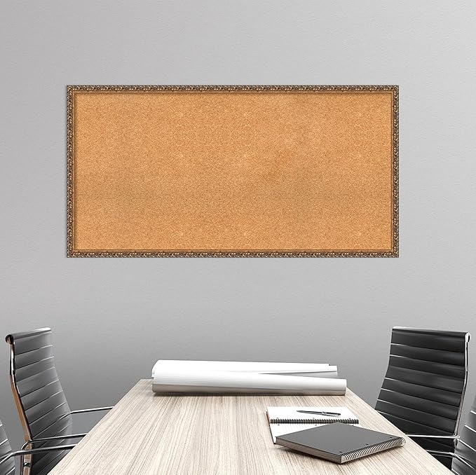 Amanti Art Natural Cork Board for Wall, 26x50 Vision Board with Bronze Frame, Oversize Corkboard Office Decor for Home Organization, Traditional Corkboard Pinboard to Display Items for Home-DeskLoop Office