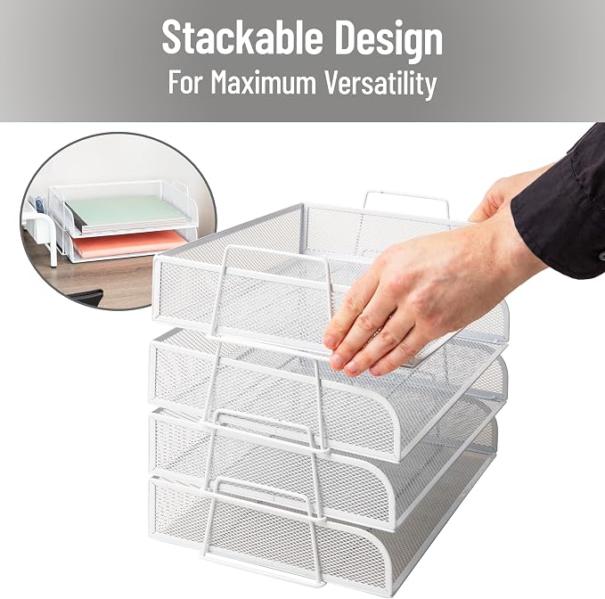 Mind Reader Stackable Paper Tray, Desktop Organizer, File Storage, Metal Mesh - Image 4