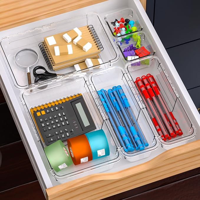 25 Pcs Clear Drawer Organizer, Adjustable Drawer Storage Box, 3-Size Desk - Image 6
