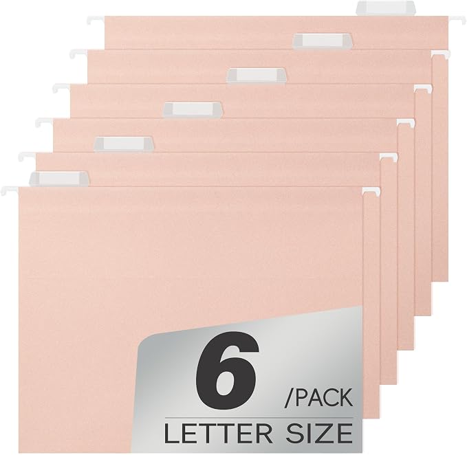 pmybupo Peachy-Pink Hanging File Folders, Letter Size, 1/5-Cut Adjustable Tabs by pmybupo