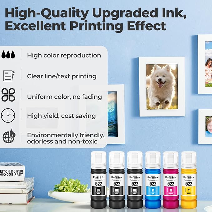 522 Ink Refill Bottles ET-2800 ET-4800 ET-2400 ET-2803 Replacement for Eco Tank 522 Ink Bottles Use for Eco Tank ET-2400 ET-2720 ET-2800 ET-2803 ET-2840 ET-4800 ET-4810 ET 2400 ET 2800 ET 4800 Printer-DeskLoop Office