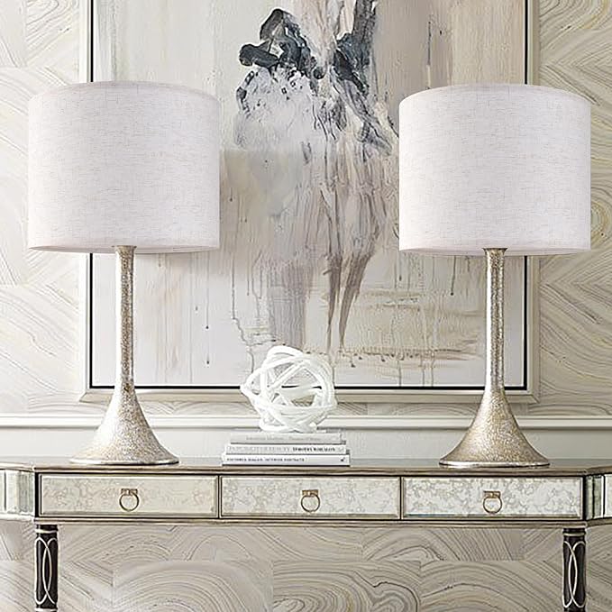 Oatmeal linen Textured Lamp Shades Set of 2 Medium Drum Lampshade 14``Top x - Image 5