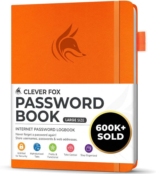 Clever Fox Password Book with alphabetical tabs. Internet Address Organizer by CleverFox