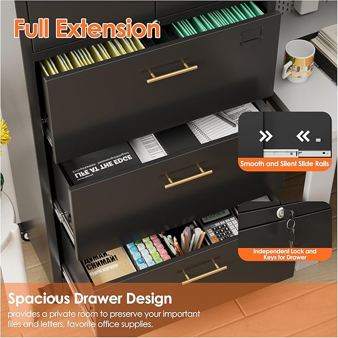 Aobabo Metal 3 Drawers Lateral File Storage Cabinet and Unit Adjustable Shelf Organizer, Steel Files Cabinet with Wheels, 2 Door Storage for Office Legal/Letter A4 Size, Assembly Required, Black-DeskLoop Office