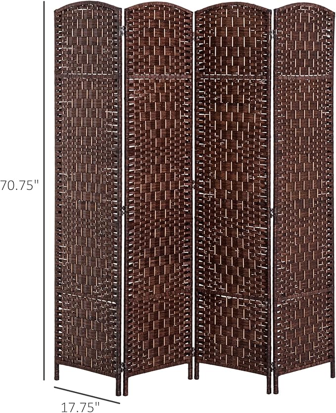 HOMCOM Room Divider 4 Panels Folding Privacy Screen 6FT Tall Portable Wicker Weave Partition Wall Divider for Bedroom Home Office, Brown-DeskLoop Office