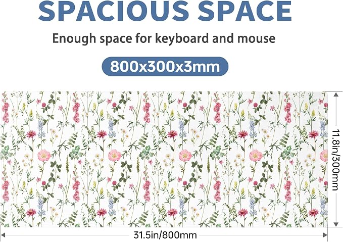 White Kawaii Flower Mouse Pad Large Desk Mat Extended Keyboard Mouse Pad Cute - Image 2