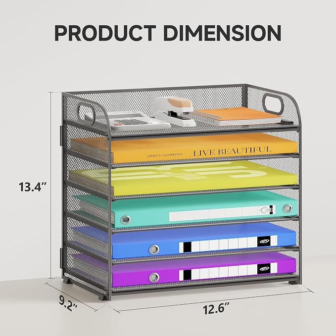 Cawukege 6 Tier Paper Organizer, Mesh Desk Organizer, Metal File Organizer - Image 7