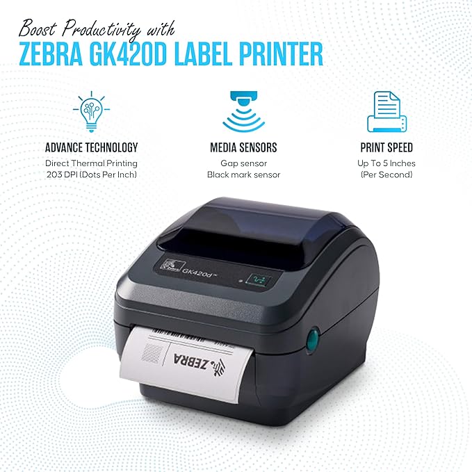 GK420D Zebra Direct Thermal Label & Barcode Printer - Parallel/USB Connectivity- 1 Year Warranty - Comes with 24V, 4x6 Label Roll, USB 2.0 Cable & Microfiber Cleaning Cloth-DeskLoop Office