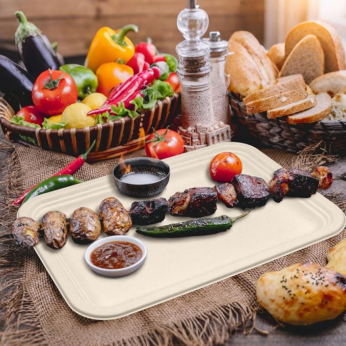 30Pack Compostable Food Trays 14 Inch Large Paper Plates Heavy Duty Disposable - Image 5