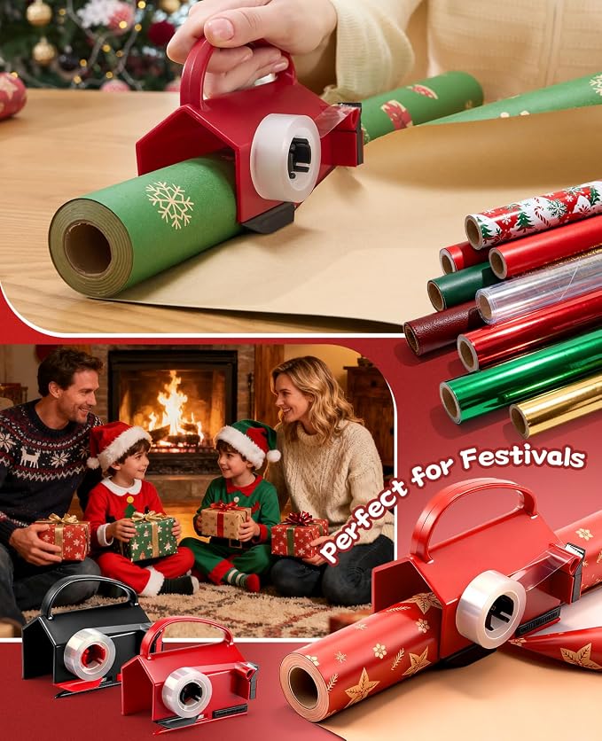 2 Pack Wrapping Paper Cutter & Tape Dispenser Dual Use, Gift Wrap Cutter Tool - Image 8