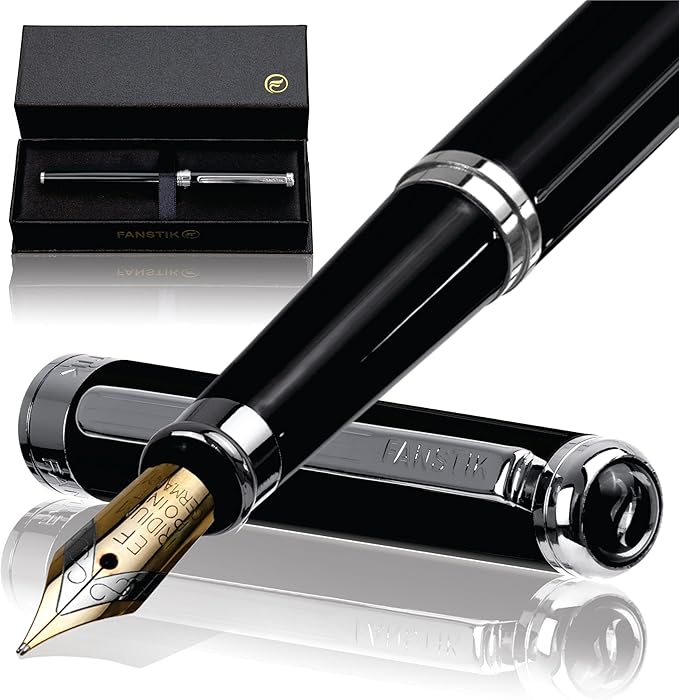Customized Black & Silver Luxury fountain pen (Made In USA) fancy gift set for women, Chrome Finish, Professional executive pen gift set for men (Lux Custom-fountain Black-Silver)-DeskLoop Office