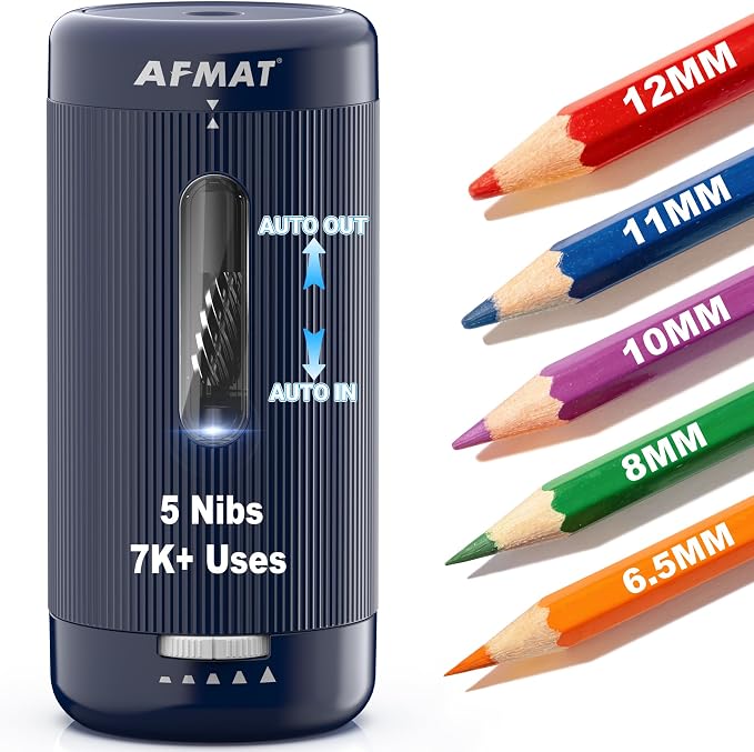AFMAT Electric Pencil Sharpener, Auto in & Out, 5 Nibs, 7K+ Uses, Fully by AFMAT