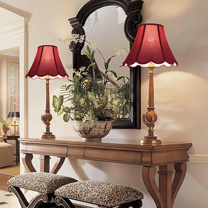 GOSO Scallop Burgundy Lamp Shades Set of 2 Medium Red, Bell Lamp Shade - Image 7