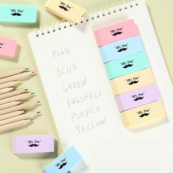 Mr. Pen- Pencil Eraser, 48 Pack, Pastel Colors | Large Latex Free Block Erasers - Image 5