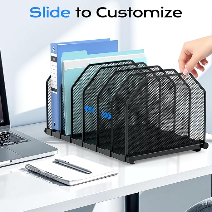 Adjustable File Organizer for Desk, 6 Sections Vertical File Folder Holders - Image 4