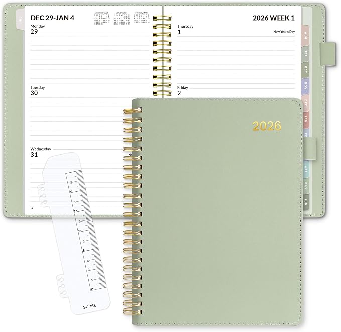 SUNEE 2026 Weekly & Monthly Planner 6.2"x8.5"- 12 Month, Vegan Leather Cover by SUNEE