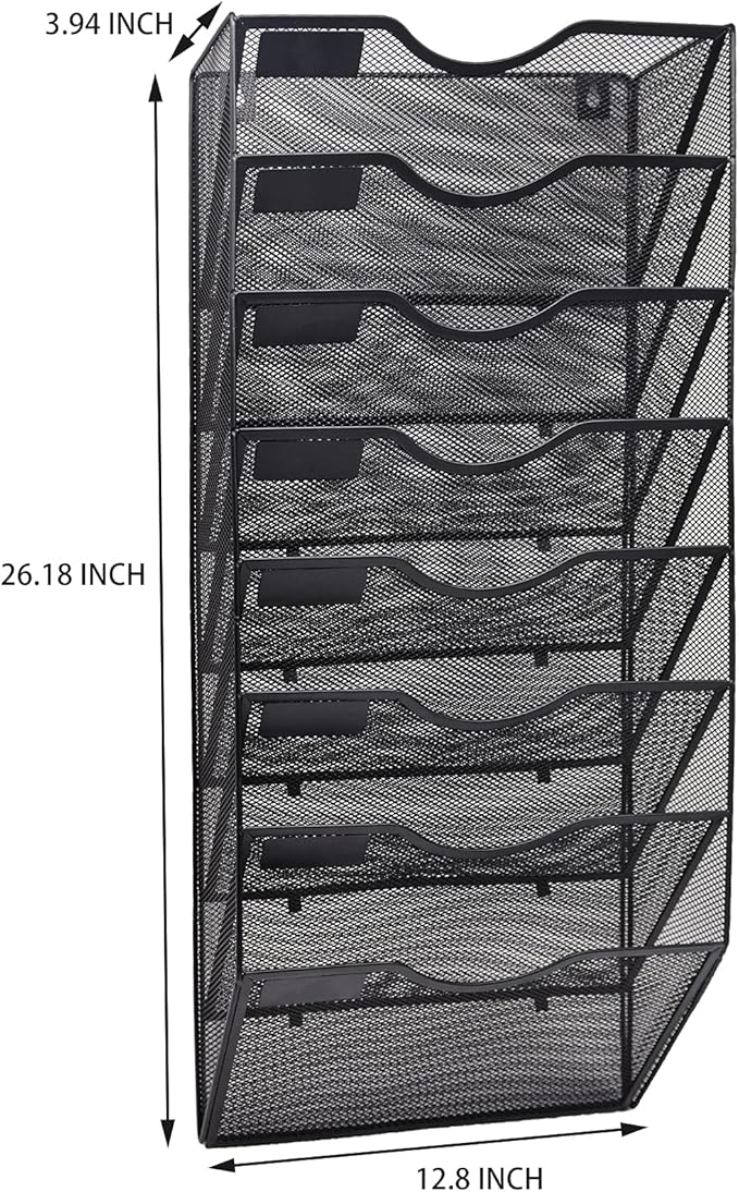 EASEPRES 8 Pocket Mesh Hanging Wall File Organizer, Wall Mounted Mail Paper Document Folder Holder, Clipboard Storage Organization Magazine Rack with Nametag Label for Office Home School, Black-DeskLoop Office