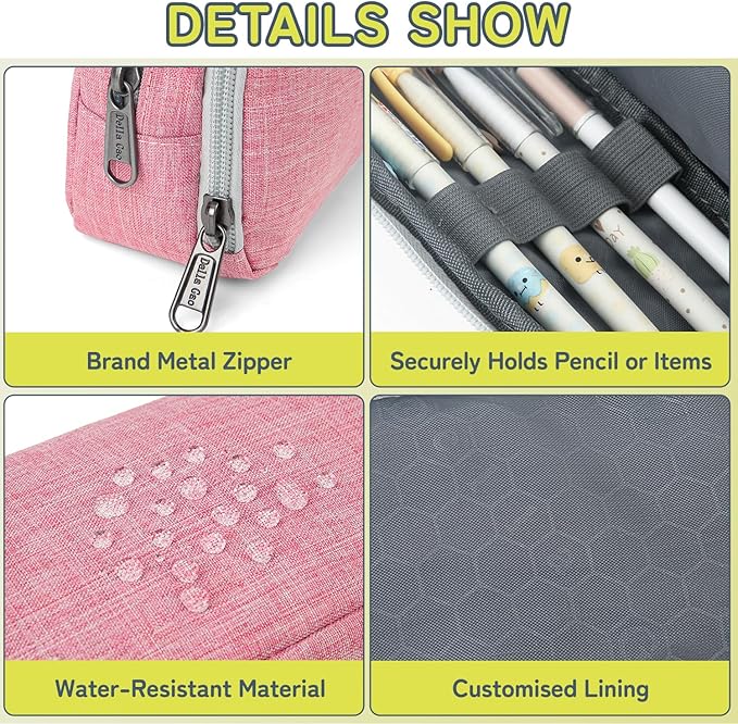 Della Gao Big Capacity Pencil Pen Case Nylon Large Pencil Pouch Simple Stationery Bag Office Organizer Pen Bag for Men Women - Pink-DeskLoop Office