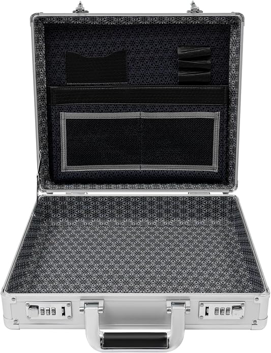 Locking Briefcase, Metal Briefcase w/Strap, Hard Aluminum Carrying Case - Image 4