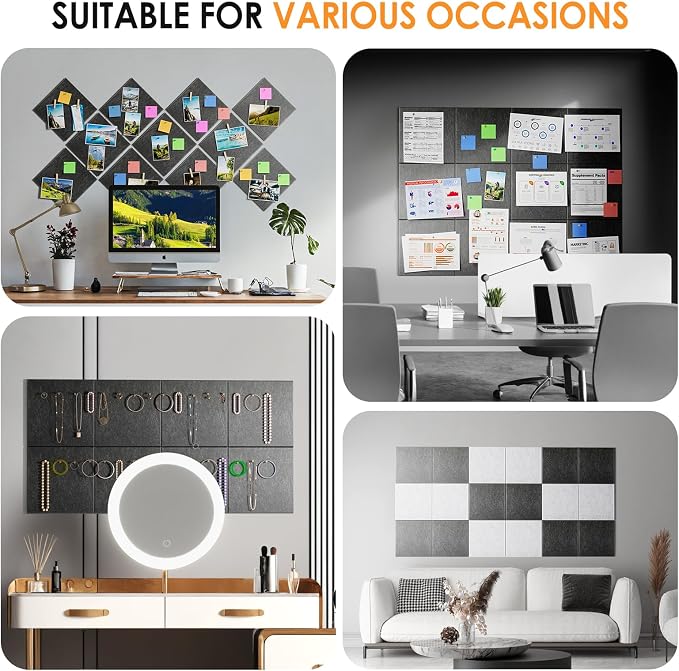 MaxGear Felt Bulletin Board 48" x 36", Dark Gray Felt Wall Tiles Wall Decor | - Image 6