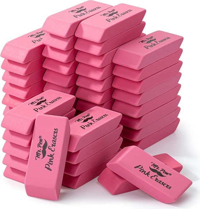 Mr. Pen- Pink Pencil Eraser Bulk, 48 Pack | Large Latex Free Block Erasers by MrPen