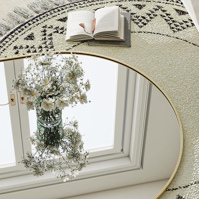 GLSLAND-30x71 inch Wall Mount Arched Full Length Mirror-Aluminum Alloy Frame High Definition-Full Body Mirror for Bedroom or Living Room,Gold-DeskLoop Office