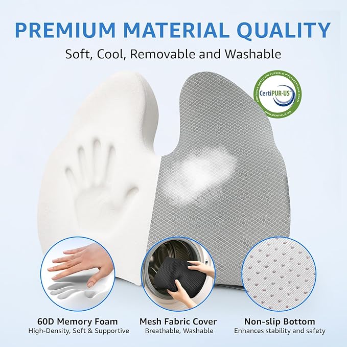 Extra Large Office Chair Cushion, 19" x 17" Ergonomic Memory Foam Seat Cushion for Tailbone, Back, Sciatica & Hip Pain Relief, Booster Pad for Sitting & Driving, Removable Washable Cover, Grey-DeskLoop Office