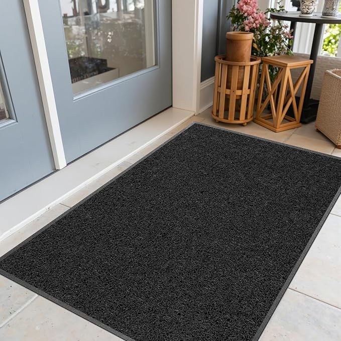 Kuyal Door Mat, 3'x5' Indoor Outdoor Entrance Mat to Trap Dirt and Moisture, Non Slip Waterproof Outdoor Mats, Commercial Floor Inside Outside Entrance, Heavy Duty Durable Welcome Mats, Black-DeskLoop Office